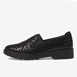Clarks Women's Calla Rae Black Leopard Print Loafer Flats 7.5